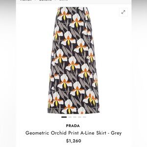 Prada Grey Floral Geometric A-Line Skirt with White and Orange Accents
